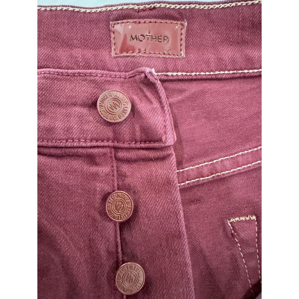 Mother The Tripper Ankle Fray Jeans Burgundy Women's 28 Straight Leg Raw Hem - Picture 15 of 16
